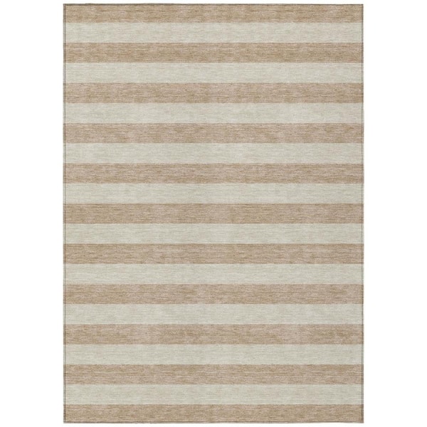 Beige 10 ft. x 14 ft. Woven Striped Polyester Rectangle Indoor/Outdoor Area Rug