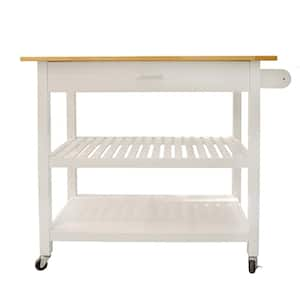 White Wood Countertop 40 in. Kitchen Island Cart with Large Drawers