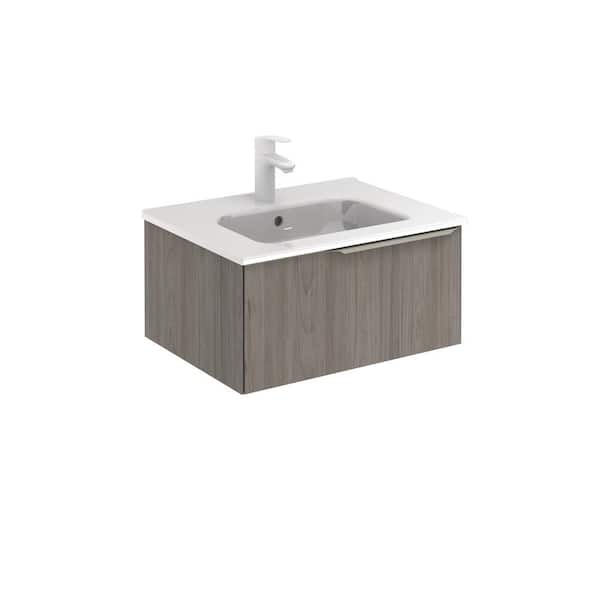 ROYO Mio 24 in. W x 18 in. D x 12 in. H Bath Vanity One Drawer in Grey Elm with White Vanity Top with, White Basin