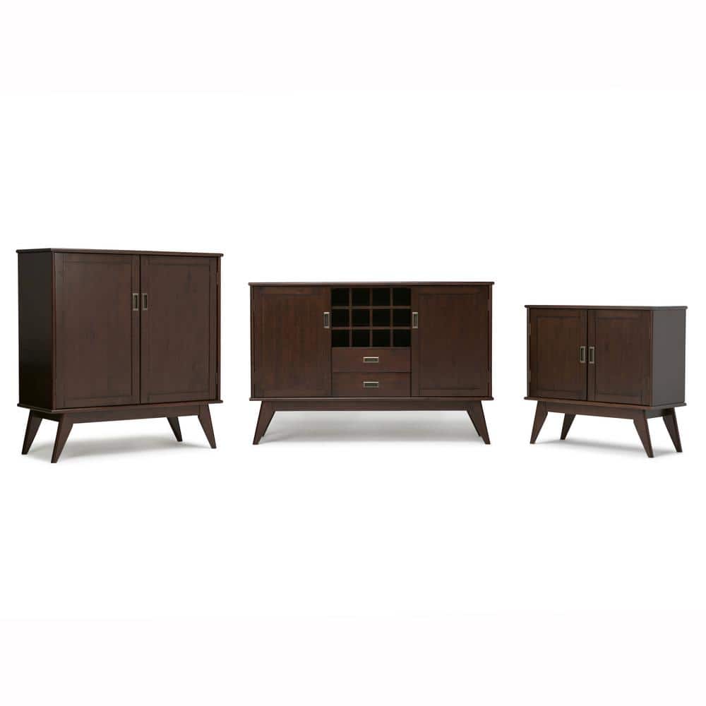 54'' Medium Auburn Brown Solid Hardwood Mid-Century Modern Sideboard