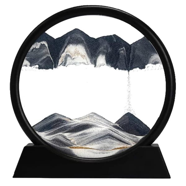 Afoxsos 7 in. 3D Dynamic Sand Art Liquid Motion, Deep Sea Sandscape Tabletop Display, Black