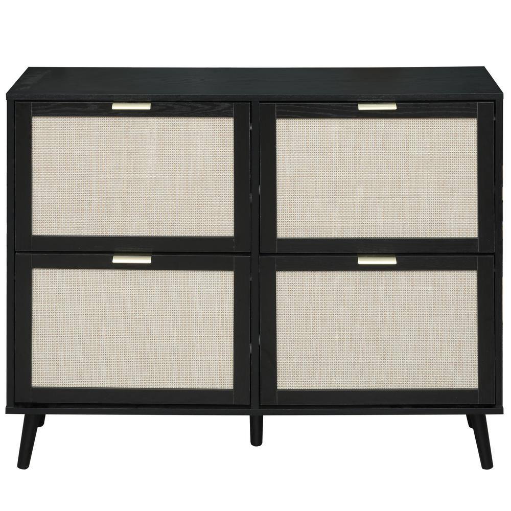 41.34 in. W x 9.45 in. D x 35.83 in. H Black Linen Cabinet with 4-Doors, Sh