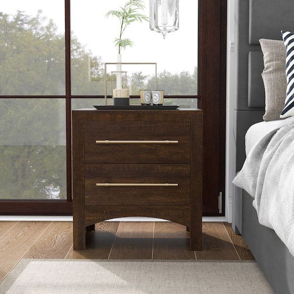 Furniture of America Barthonelle 2-Drawer Walnut Nightstand (25 in. H x 23 in. W x 17 in. D)