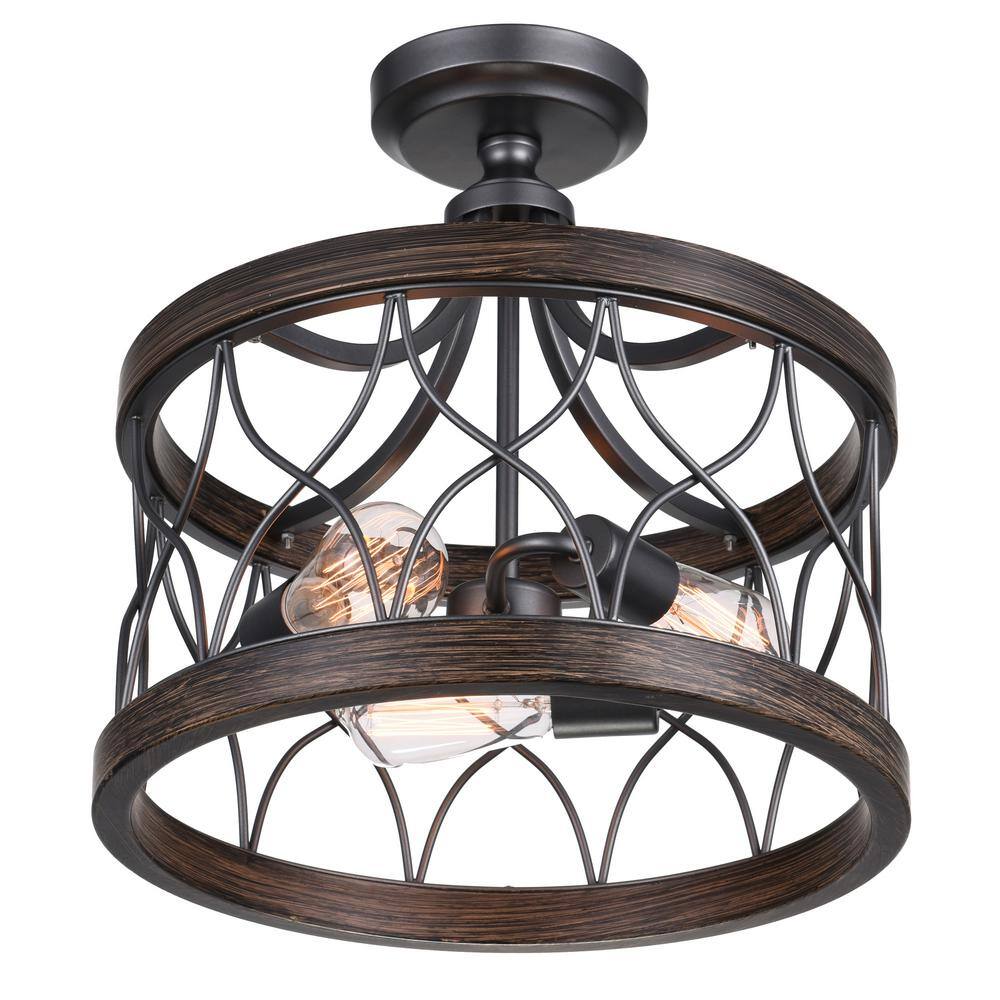 16" Gunmetal LED Drum Cage Semi-Flush Ceiling Light