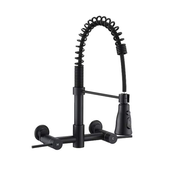 Double Handle Pull Down Sprayer Kitchen Faucet in Matte Black