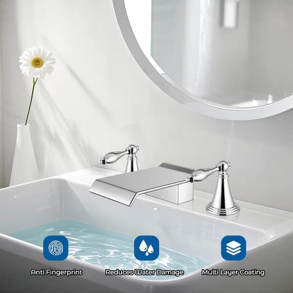 Simple Waterfall Method VQR 2 Handles 8 in. Widespread Waterfall Bathroom Faucet 3-Hole ...