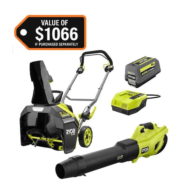 40V HP Brushless 18 in. Single-Stage Auger Propelled Snow Blower and 650 CFM Leaf Blower w/ 8.0 Ah Battery and Charger