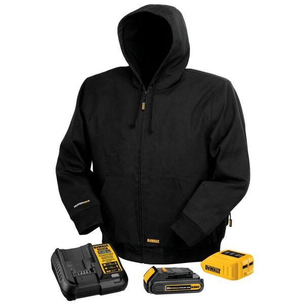 DEWALT Unisex 3X-Large Black 20-Volt/12-Volt MAX Heated Hooded Work Jacket Kit with 20-Volt Lithium-Ion MAX Battery and Charger