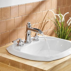 8 in. Waterfall Widespread 2-Handle Bathroom Faucet With Drain Assembly in Polished Chrome