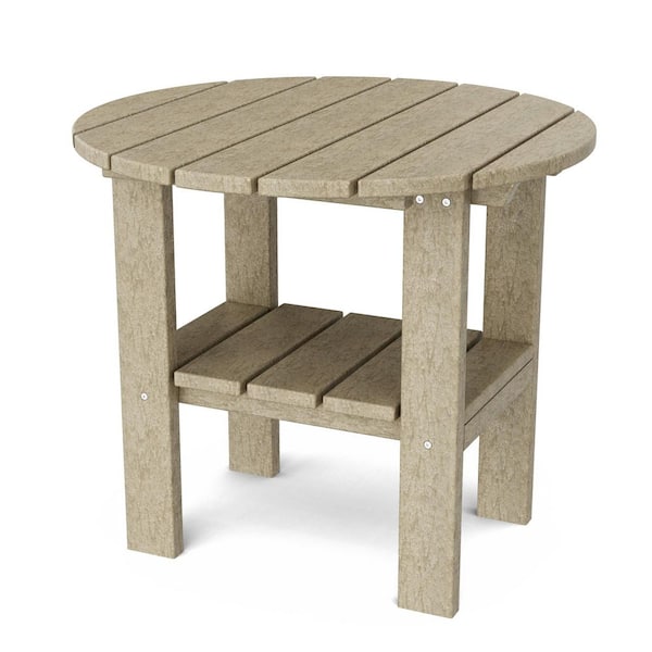 Classic Weathered Wood HDPE Plastic Outdoor Round Side Table