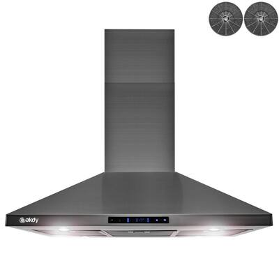 36 in. 343 CFM Convertible Island Mount Range Hood with Lights and Touch Control in Black Stainless Steel