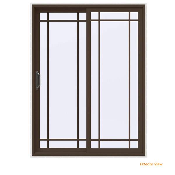 JELD-WEN 60 in. x 80 in. V-4500 Contemporary Brown Painted Vinyl Left-Hand 9 Lite Sliding Patio Door w/White Interior