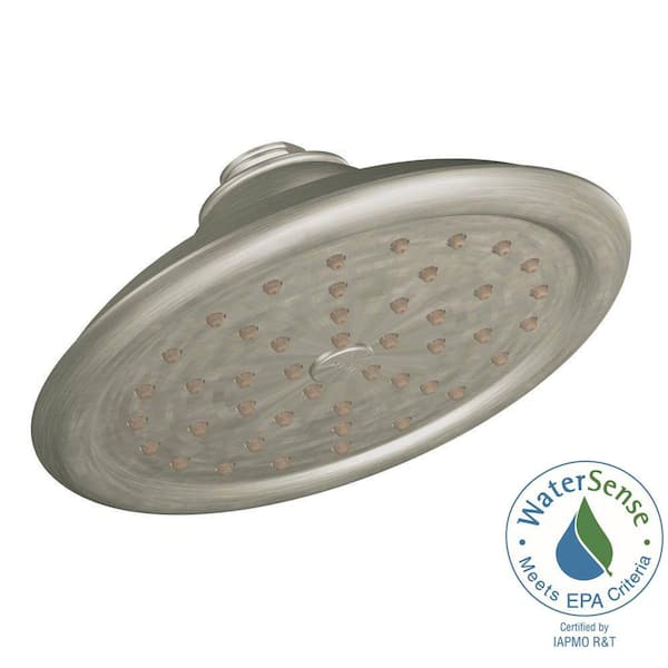 Exact Temp 1-Spray Pattern 7 in. Single Tub Wall Mount Fixed Shower Head in Brushed Nickel