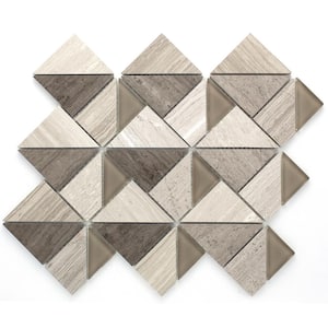 Mountaintop Beige 12.49 in. x 15.24 in. Geometric Glossy Glass Marble Mosaic Tile  (13.3 sq. ft./Case)