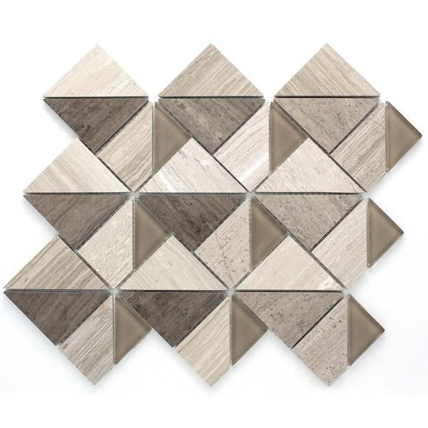 MOLOVO Mountaintop Beige 12.49 in. x 15.24 Geometric Glossy Glass Mosaic Tile Sample