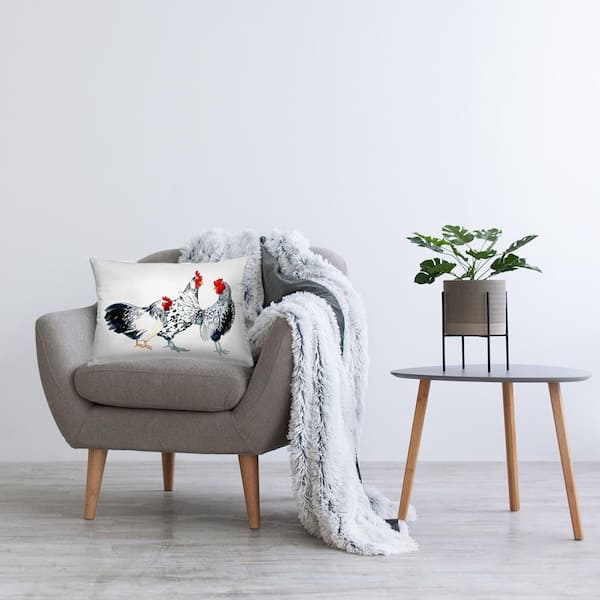 Minimal Farmhouse Hens Gray Print Polyester 14 in. x 20 in. Throw Pillow