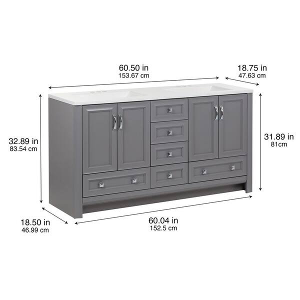Candlesby 60 in. W x 19 in. D x 33 in. H Double Sink Freestanding Bath Vanity in Blue with White Cultured Marble Top