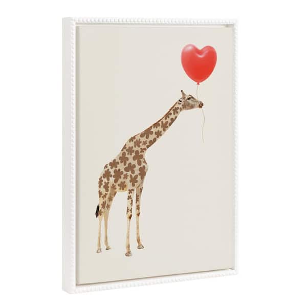 Kate and Laurel Giraffe Zoo Animal Framed Canvas Wall Art 1-Piece White Framed Canvas Art Print, 18 in. x 24 in.