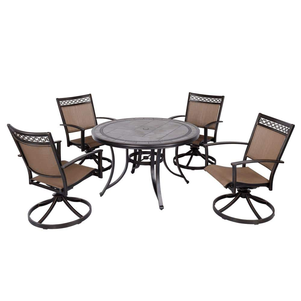 Afoxsos 5-Piece Aluminum and Round 46 in. Mosaic Tile Top Table Patio ...