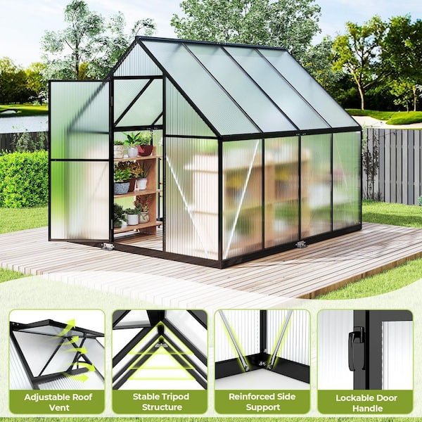 Epicpoplar 6 ft. W x 8 ft. D Polycarbonate Greenhouse with with