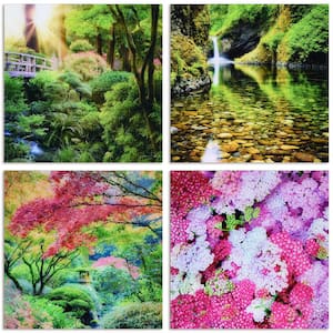"Maples, Waterfalls & Yarrows" Frameless Floating Reverse Printed Tempered Glass Nature Scapes Wall Art, 20 in. x 20 in.