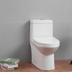 1-piece 0.8/1.28 GPF GPF Dual Flush Elongated Modern Toilet Soft Closing Seat, Quick Release in White Seat Included