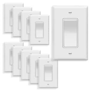 15 Amp Single Pole Decorator Rocker Light Switch with Midsize Wall Plate, White (10-Pack)