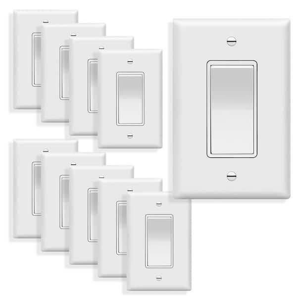 ENERLITES 15 Amp Single Pole Decorator Rocker Light Switch with Midsize Wall Plate, White (10-Pack)