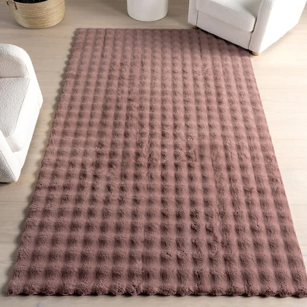 Ivana Checkered Plush Cloud Washable Burgundy 8 ft. x 10 ft. Indoor Area Rug