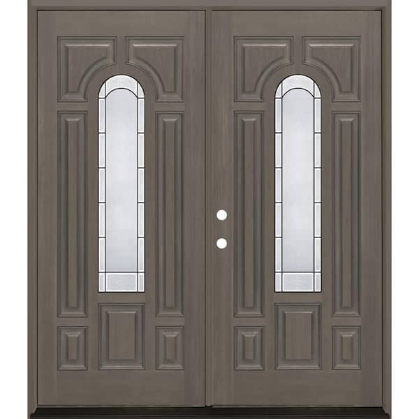 Regency 72 in. x 80 in. Center Lite Empire Deco Glass RHIS Ashwood Fiberglass Double Prehung Front Door with 6-9/16 Jamb