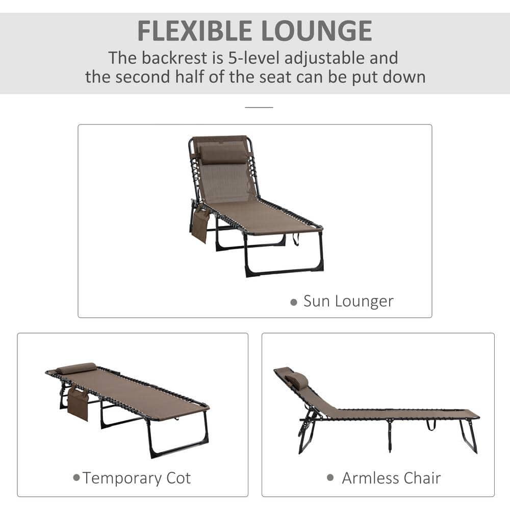 Brown Adjustable Reclining Chaise Lounge with Removable Pillow