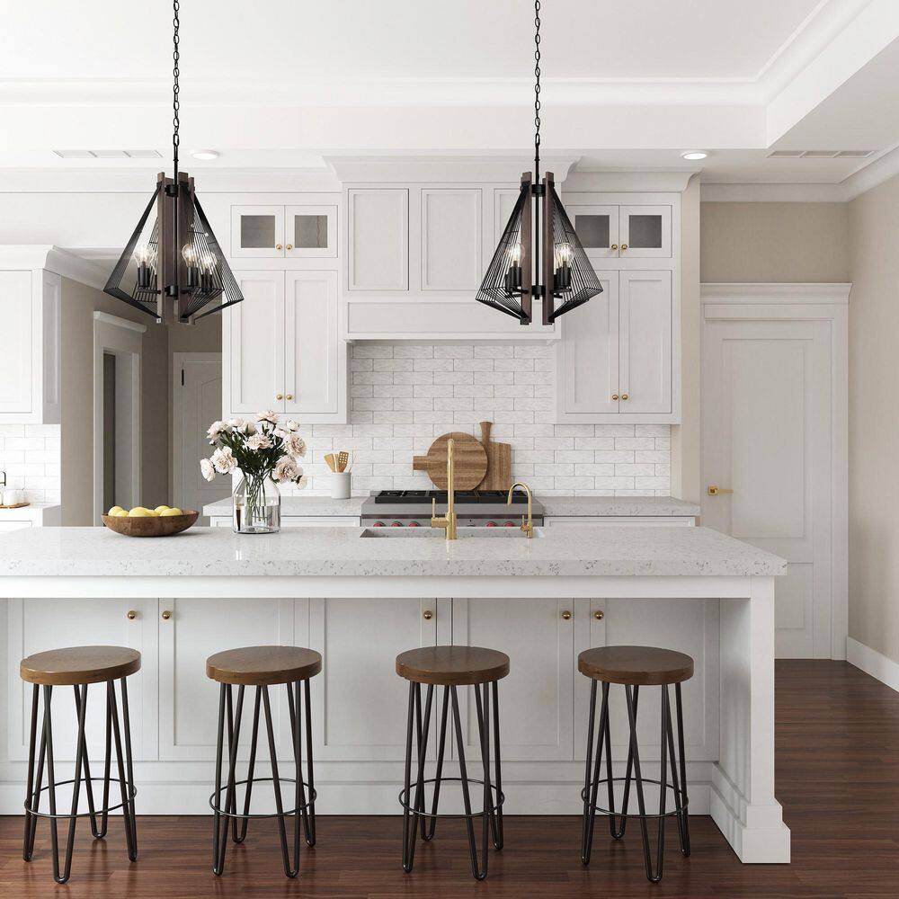 Zenith Black and Wood 24" Modern Pendant Light with LED Bulbs