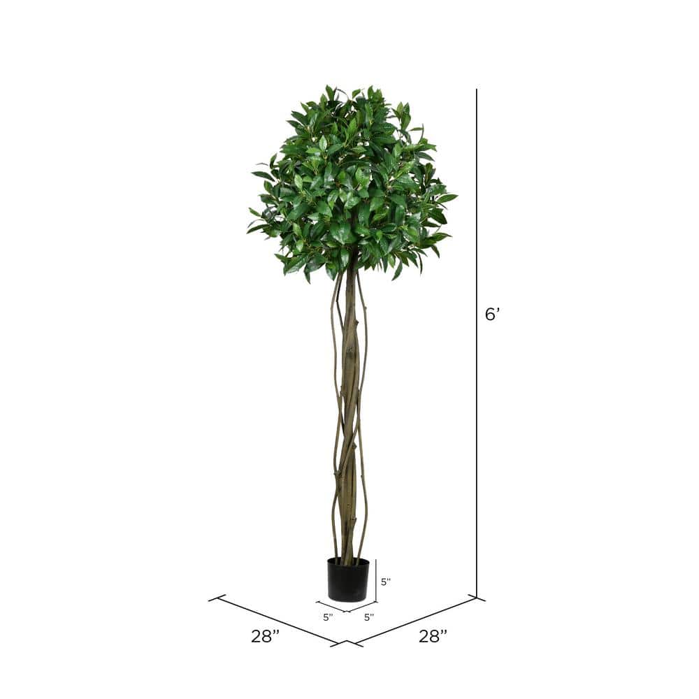 6' Green Plastic Bay Leaf Topiary in Black Pot