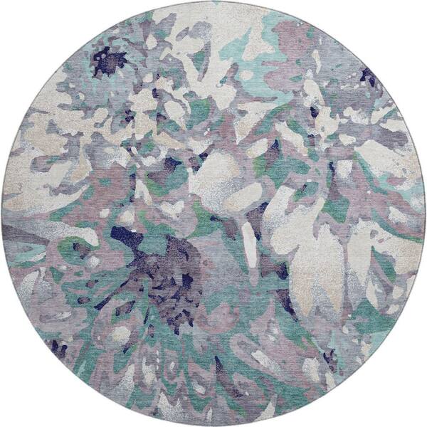 Mayfield Premium Machine Washable Abstract AMF2340 Lavender 8 ft. x 8 ft. Round Rug