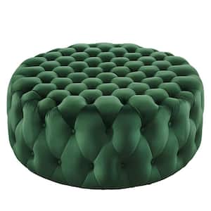 Amour Tufted Button Large Round Performance Emerald Velvet Ottoman