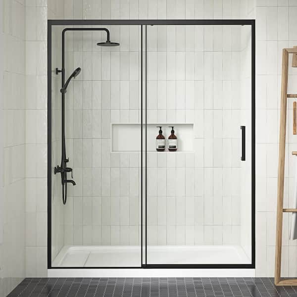 Glacier Bay Kincaid 60 in. W x 72 in. H Sliding Framed Shower Door in Matte Black with Clear Glass