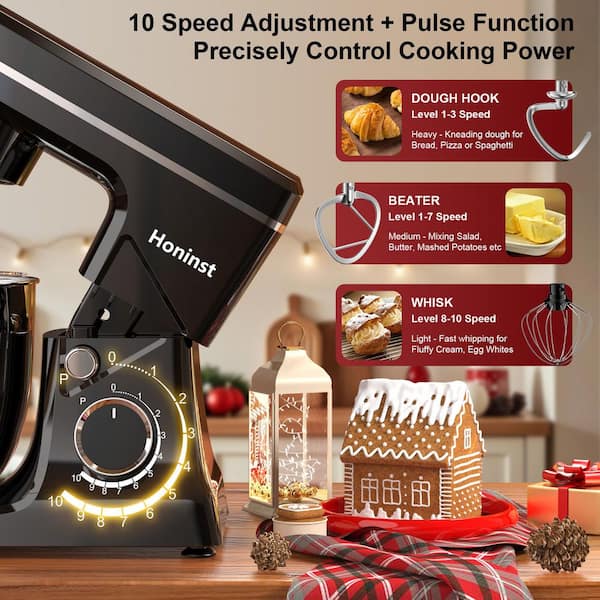 6 qt. 10-Speed in Black Stand Mixer with 8-in-1 Splash Cover and Tilt-Head Design