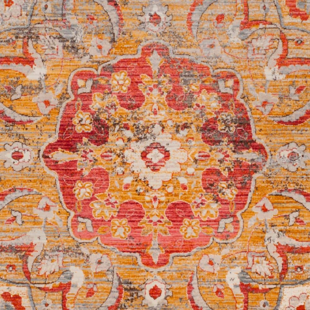 Saffron and Cream Rectangular Synthetic Persian Area Rug