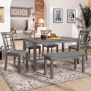 6-Piece Wood Top Gray Dining Table Set with 4 Chairs and 1 Bench