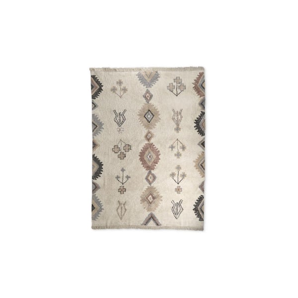 5 ft. x 8 ft. Beige, Blue Tribal Washable Area Rug