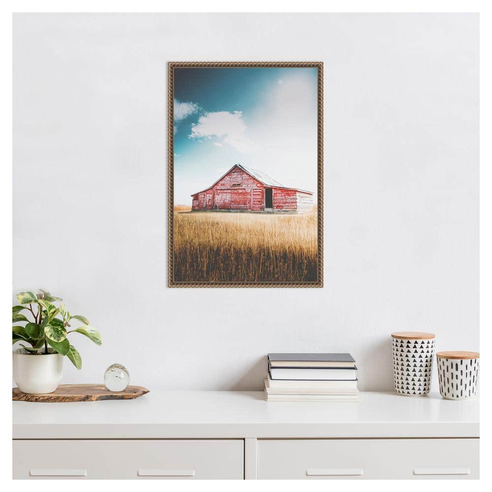 Rustic Red Barn Framed Canvas Print with Beaded Bronze Frame