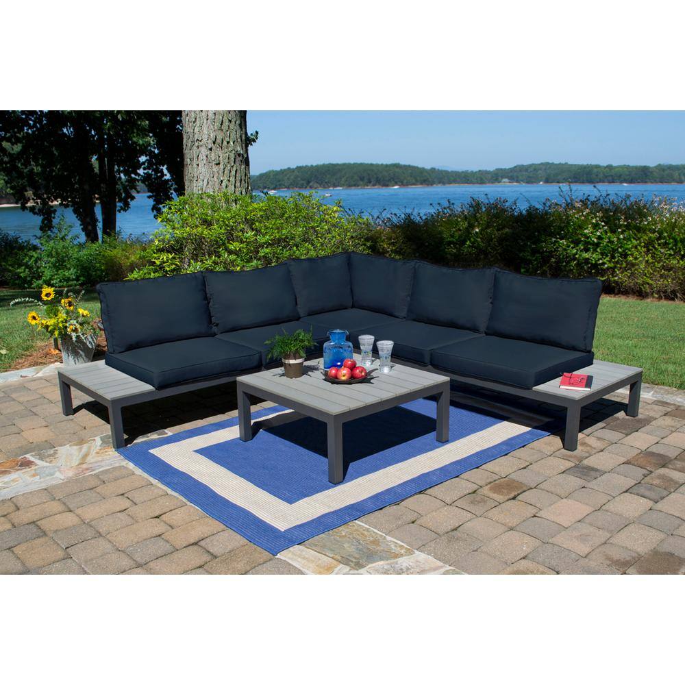 Lakeview Navy Aluminum 5-Person Outdoor Sectional with Side Tables