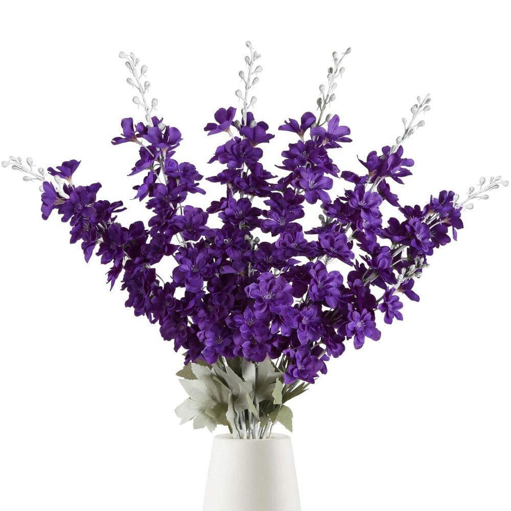 33.5 in. Dark Purple 6 Pieces Artificial Delphinium Fake Flower