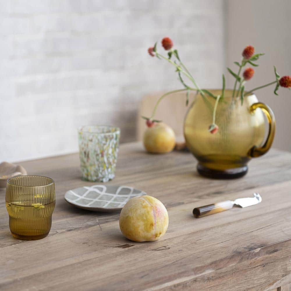 Amber Ribbed Glass Round Pitcher for Serving