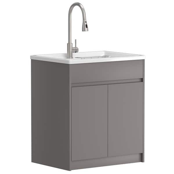 30 in. x 22 in. x 36 in. Freestanding Laundry Sink with Cabinet Combo Drop-in White Utility Sink and Cabinet in Beige