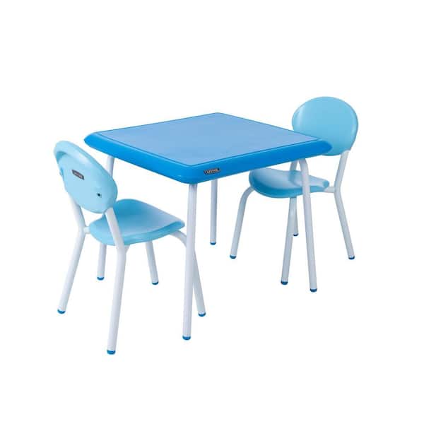 Kid's 3-Piece Resin Top Blue Table and Chair Set