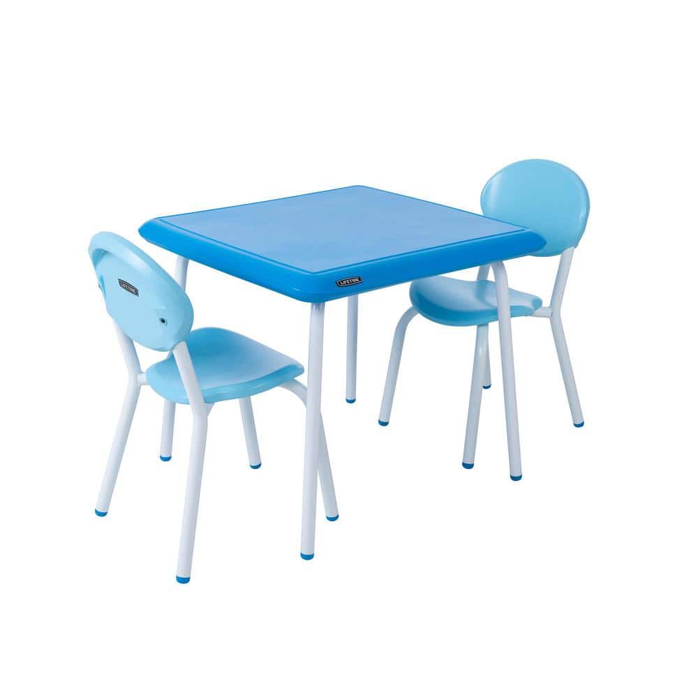Blue and White Folding Kids Table and Chair Set