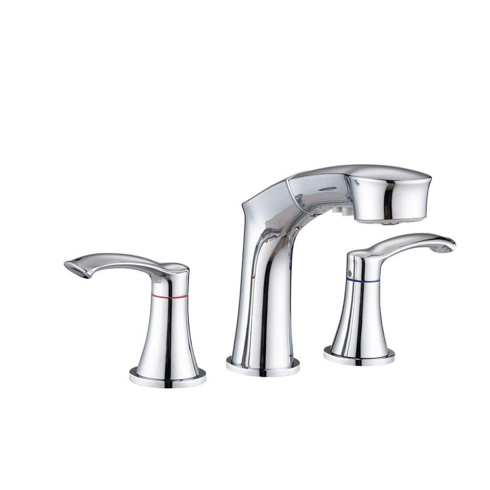 8 in. Widespread 2-Handle Bathroom Faucet with Pull Out Sprayer in Polished
