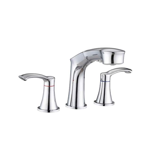 Unbranded 8 in. Widespread 2-Handle Bathroom Faucet with Pull Out Sprayer in Polished Chrome