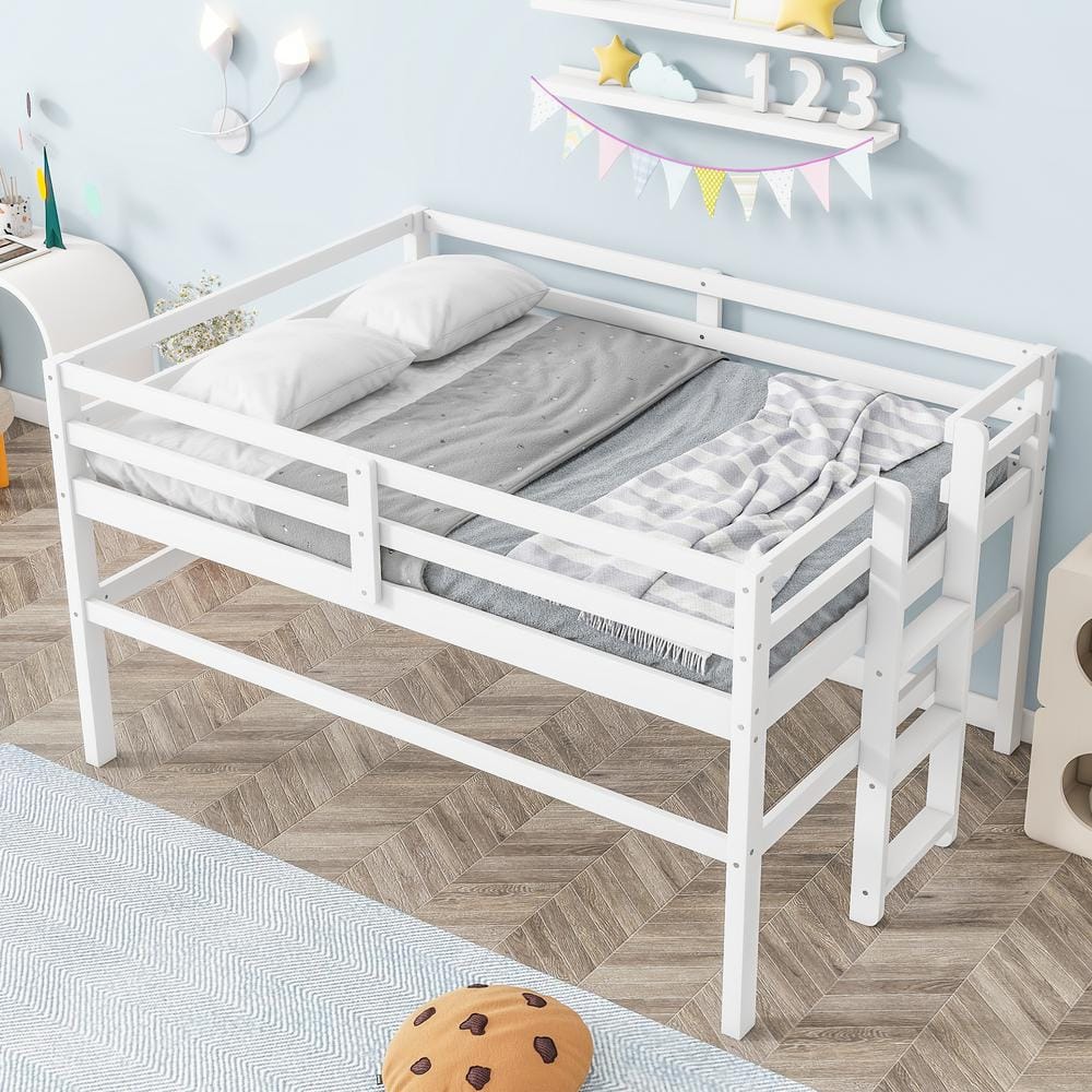 Harper & Bright Designs Antique White Twin Size Wood Low Loft Bed with ...